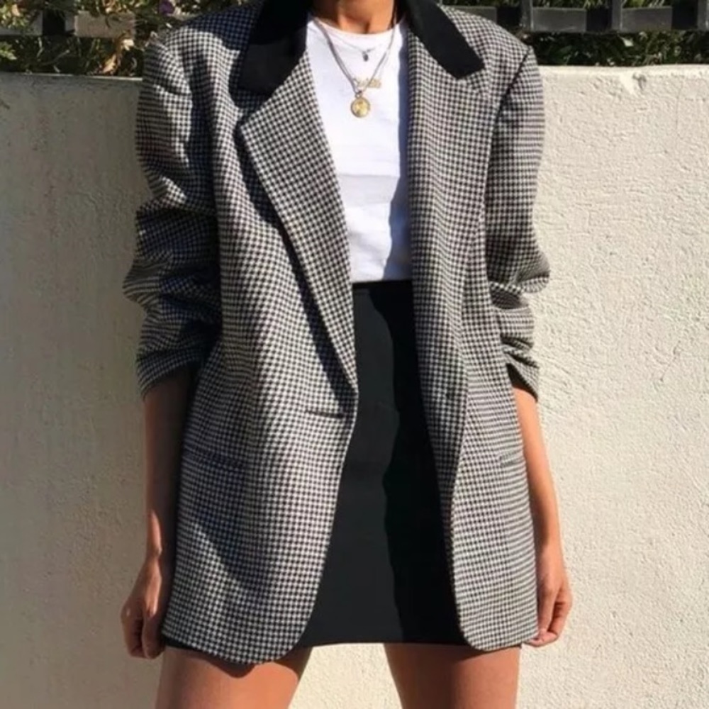 Plus Vintage Sag Harbor Houndstooth Plaid Blazer